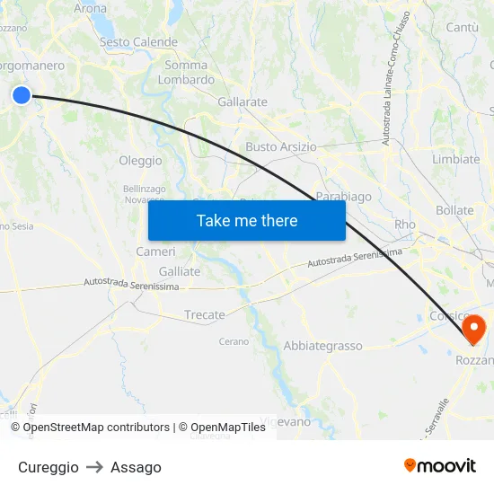 Cureggio to Assago map