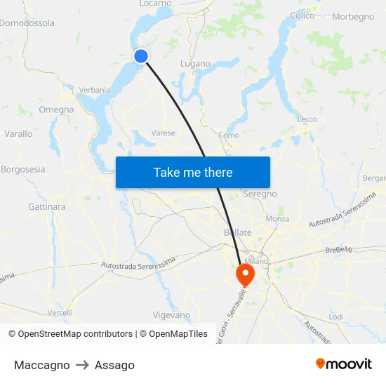 Maccagno to Assago map