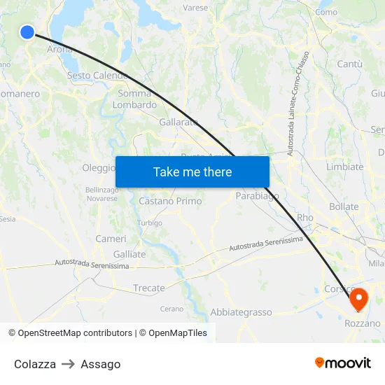 Colazza to Assago map