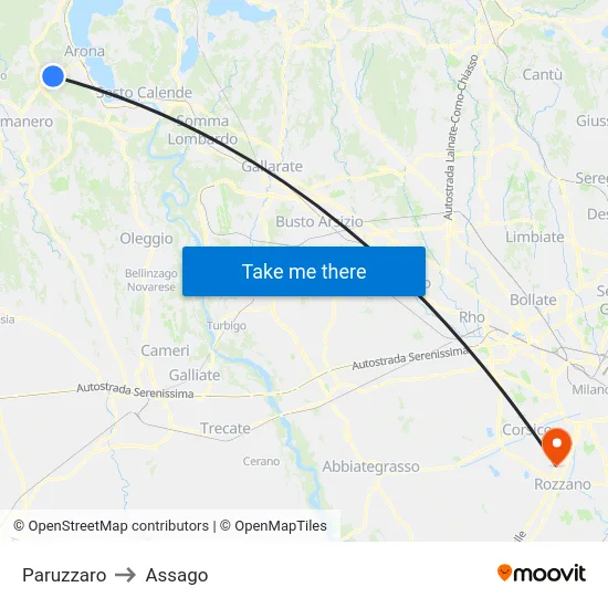 Paruzzaro to Assago map
