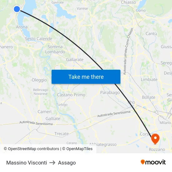 Massino Visconti to Assago map