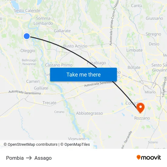 Pombia to Assago map