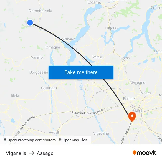 Viganella to Assago map