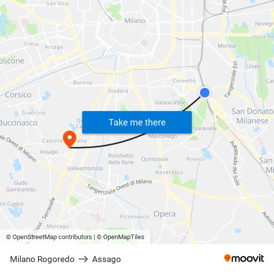 Milano Rogoredo to Assago map