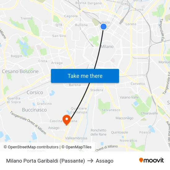 Milano Porta Garibaldi (Passante) to Assago map