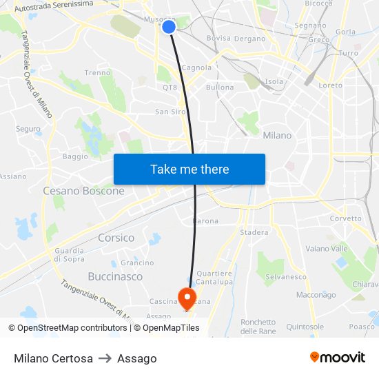 Milano Certosa to Assago map