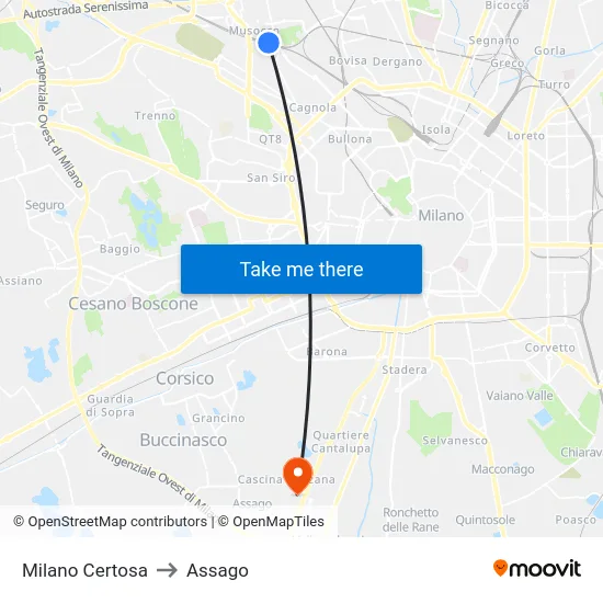 Milano Certosa to Assago map