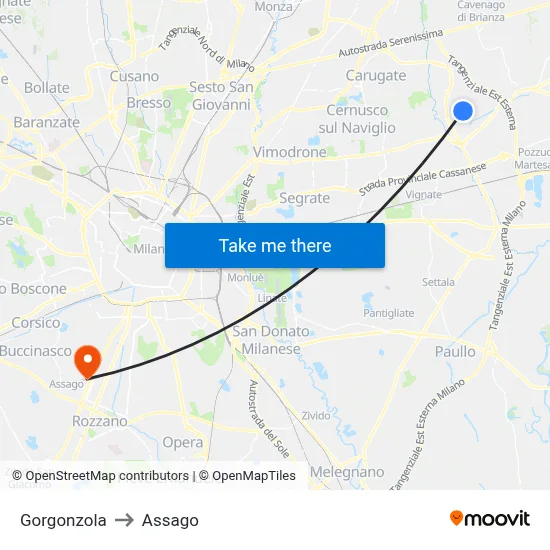 Gorgonzola to Assago map