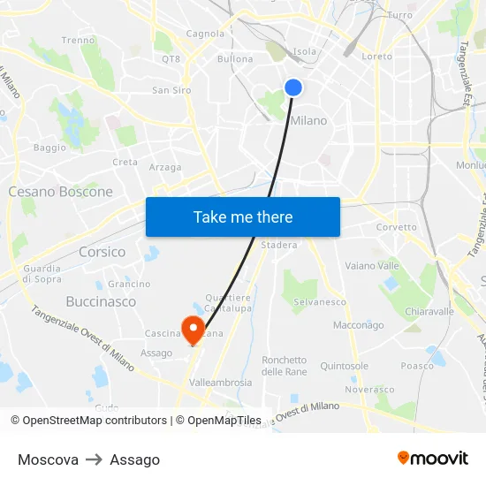 Moscova to Assago map