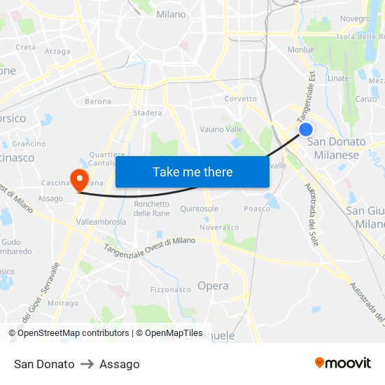 San Donato to Assago map