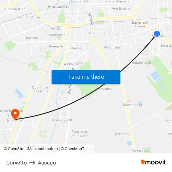 Corvetto to Assago map