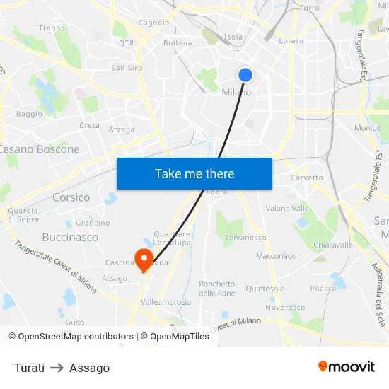 Turati to Assago map