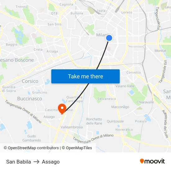 San Babila to Assago map