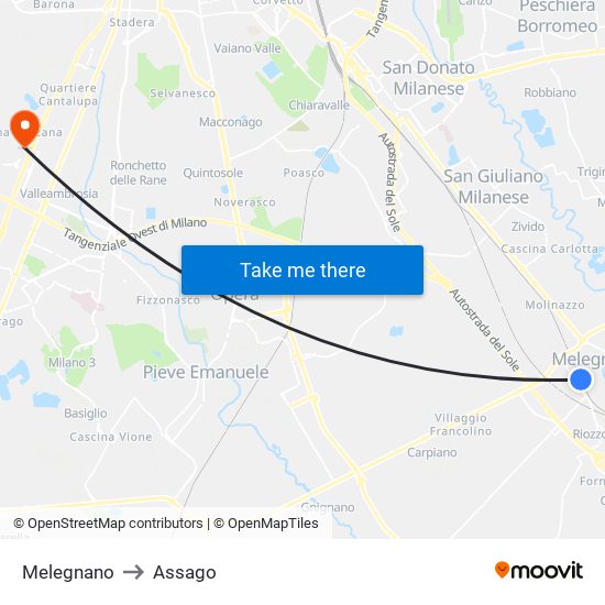 Melegnano to Assago map