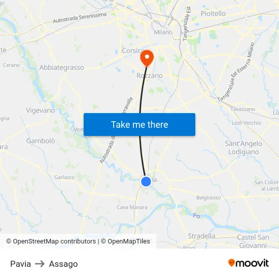 Pavia to Assago map