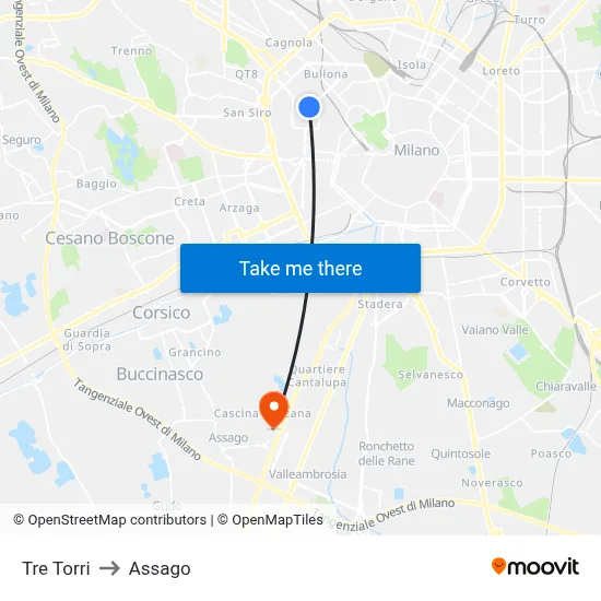 Tre Torri to Assago map
