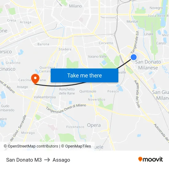 San Donato M3 to Assago map