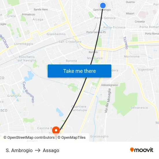 S. Ambrogio to Assago map