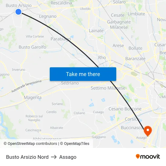 Busto Arsizio Nord to Assago map