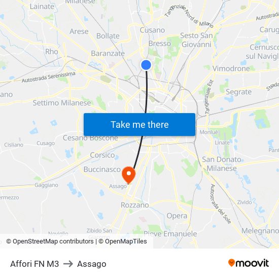 Affori FN M3 to Assago map