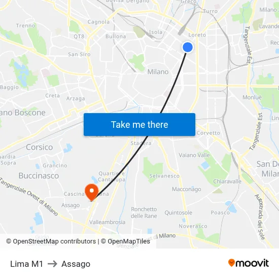 Lima M1 to Assago map