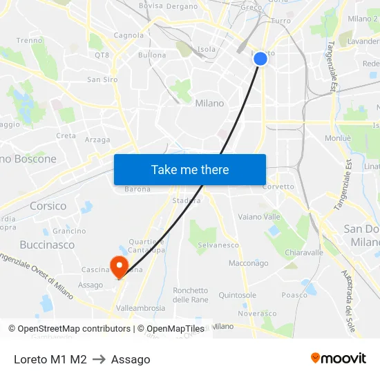 Loreto M1 M2 to Assago map