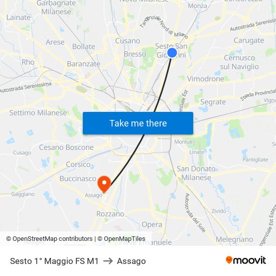 Sesto 1° Maggio FS M1 to Assago map