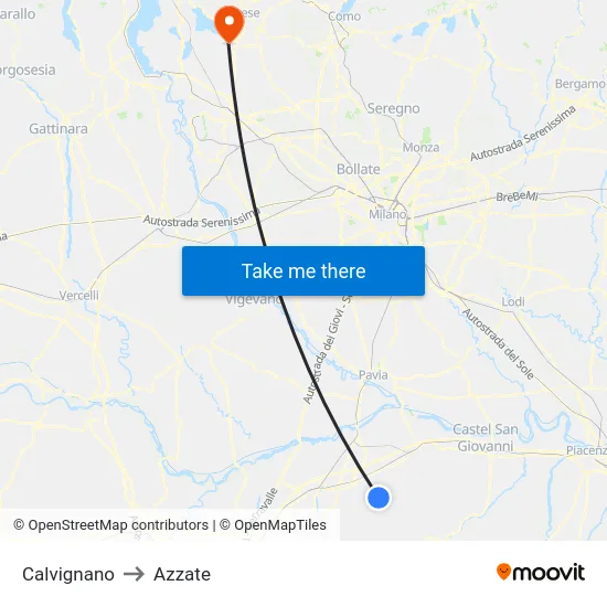 Calvignano to Azzate map