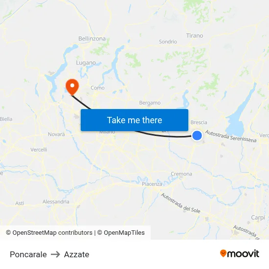 Poncarale to Azzate map