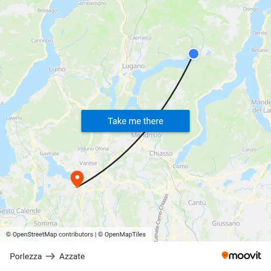 Porlezza to Azzate map