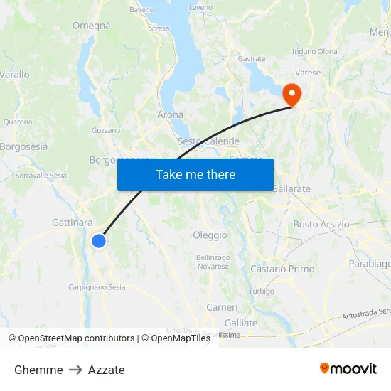 Ghemme to Azzate map