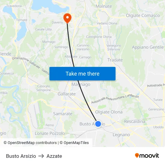 Busto Arsizio to Azzate map
