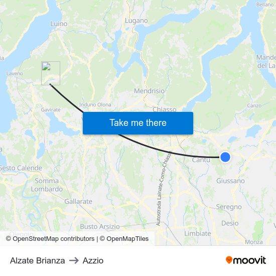 Alzate Brianza to Azzio map