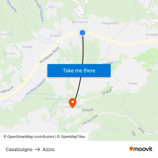 Casalzuigno to Azzio map