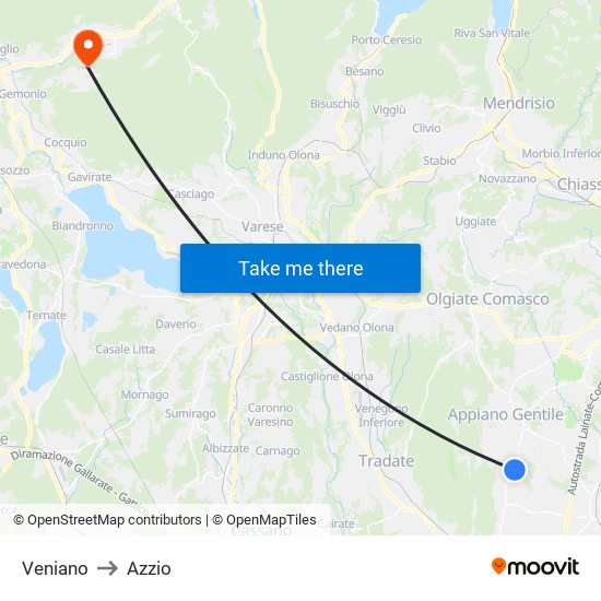 Veniano to Azzio map