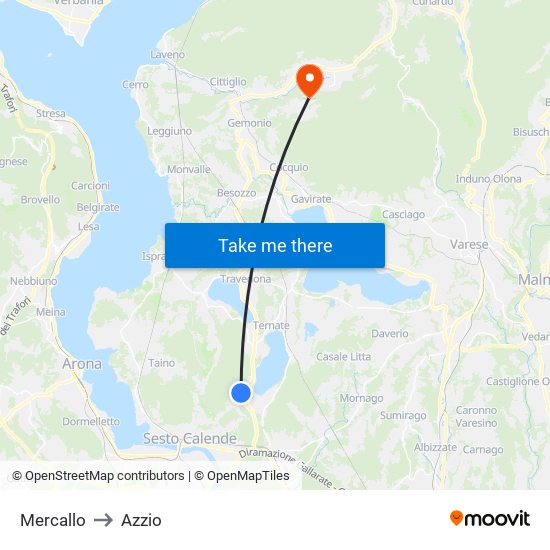 Mercallo to Azzio map