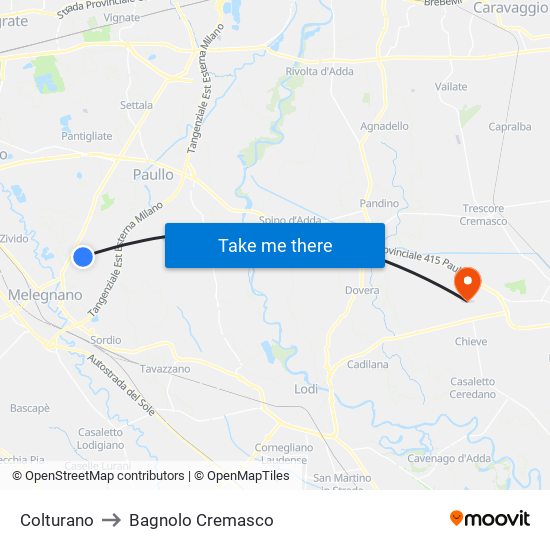 Colturano to Bagnolo Cremasco map