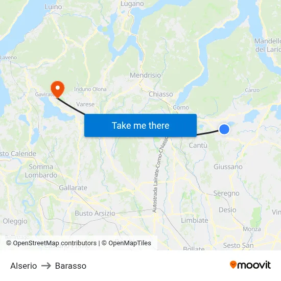 Alserio to Barasso map