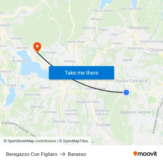 Beregazzo con Figliaro to Barasso map
