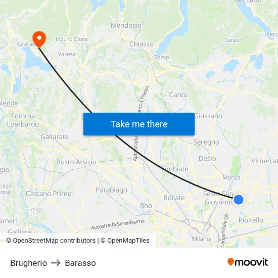 Brugherio to Barasso map