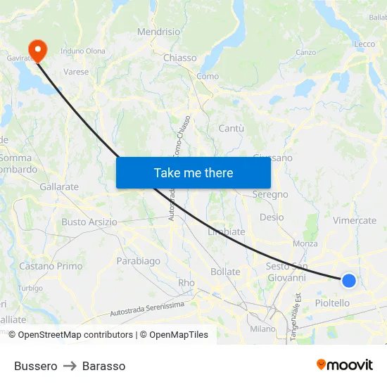 Bussero to Barasso map