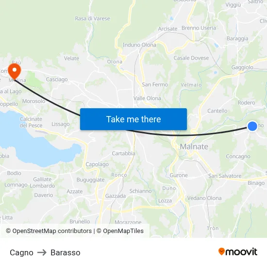 Cagno to Barasso map