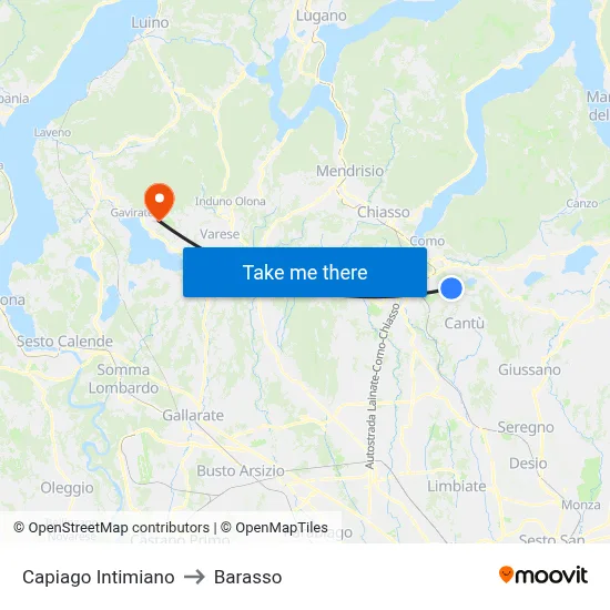 Capiago Intimiano to Barasso map