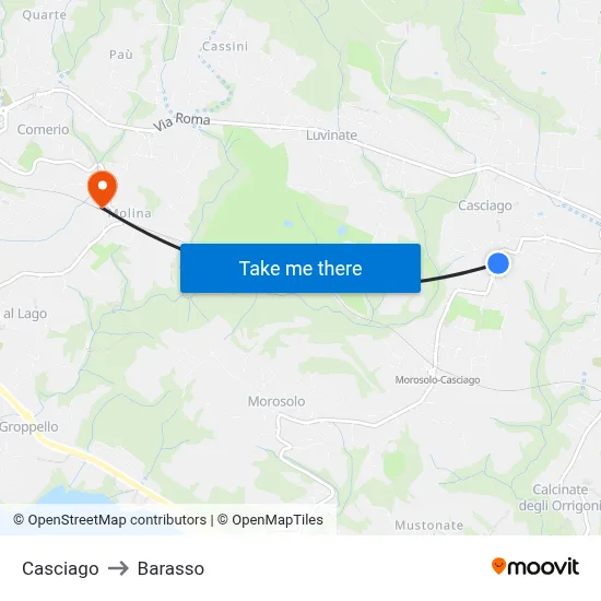 Casciago to Barasso map