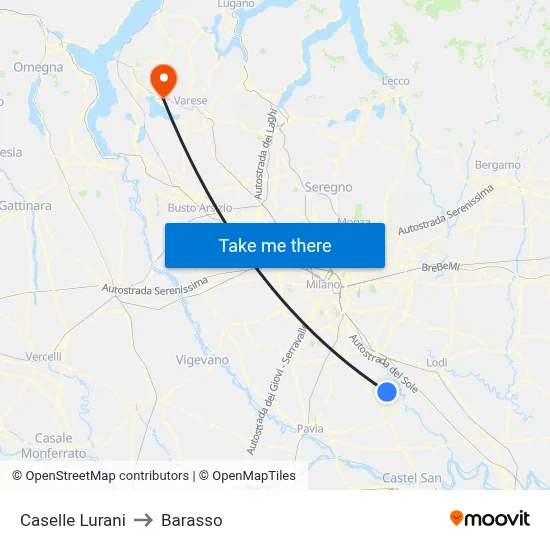 Caselle Lurani to Barasso map