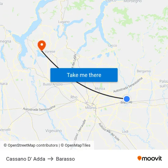 Cassano D'Adda to Barasso map