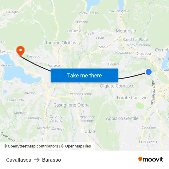 Cavallasca to Barasso map