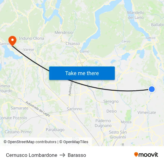 Cernusco Lombardone to Barasso map
