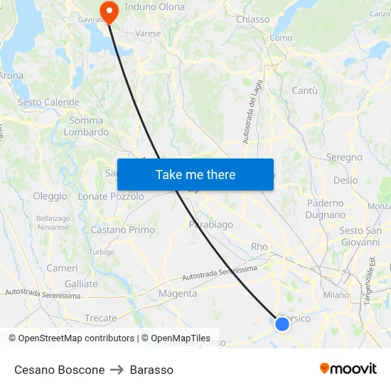 Cesano Boscone to Barasso map
