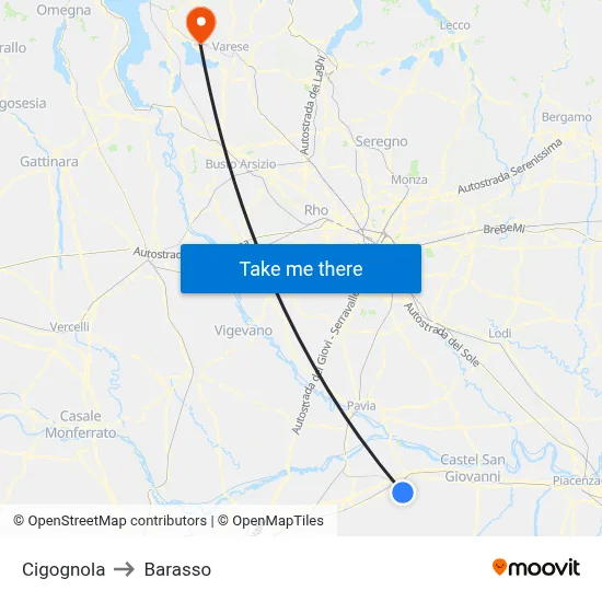 Cigognola to Barasso map